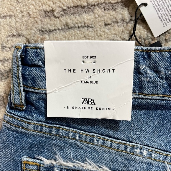 New Zara The HW Blue Jean Shorts In Alma Blue - Picture 6 of 10